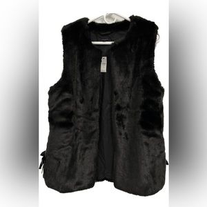 GORGEOUS! TALBOTS FAUX FUR VEST SIZE BLACK BOW DETAIL MEDIUM NWT